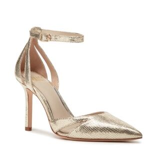 PAIGE Simona Snake Embossed Pointed Toe Pump in Light Gold